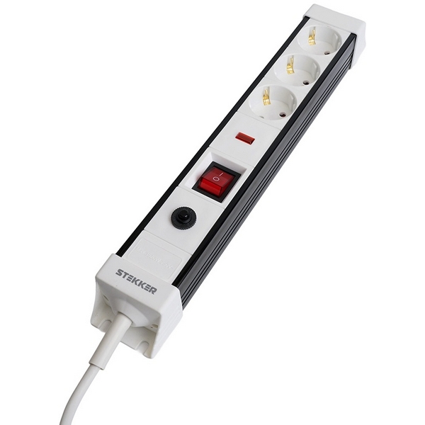 Изображение товара Сетевой фильтр 3-х местный с заземлением 3 метра Stekker 50145 белый