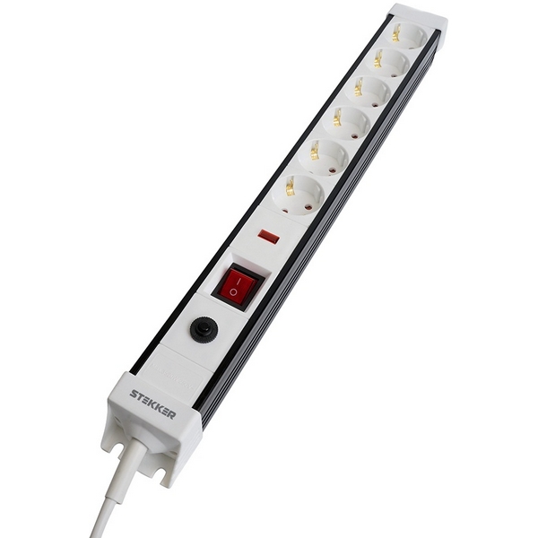 

Сетевой фильтр 6-и местный с заземлением 3 метра (белый) Stekker Techno 50151, Techno 50151