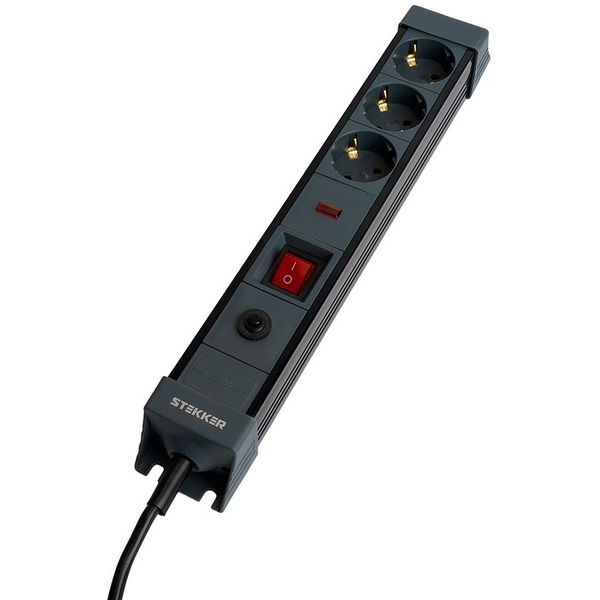 

Сетевой фильтр 3-х местный с заземлением 1,8м. (черный) Stekker Techno 50153, Techno 50153