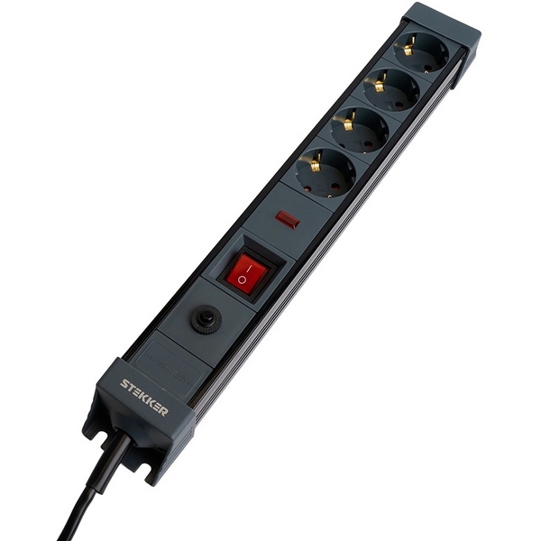 

Сетевой фильтр 4-х местный с заземлением 1,8м. (черный) Stekker Techno 50156, Techno 50156