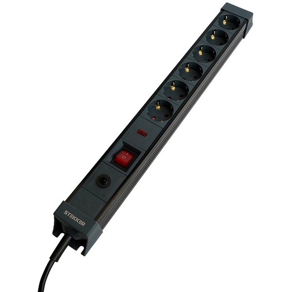 

Сетевой фильтр 6-и местный с заземлением 1,8м. (черный) Stekker Techno 50159, Techno 50159