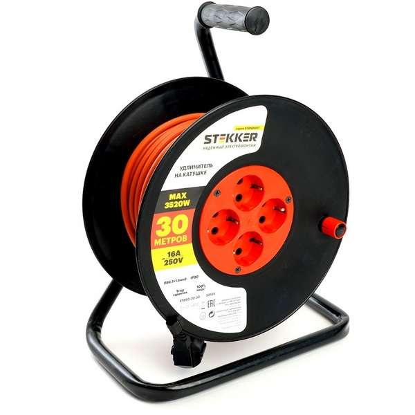 

Удлинитель 4-х местный с заземлением 30 метров на катушке Stekker Standart 50184, Оранжевый, STANDART 50184