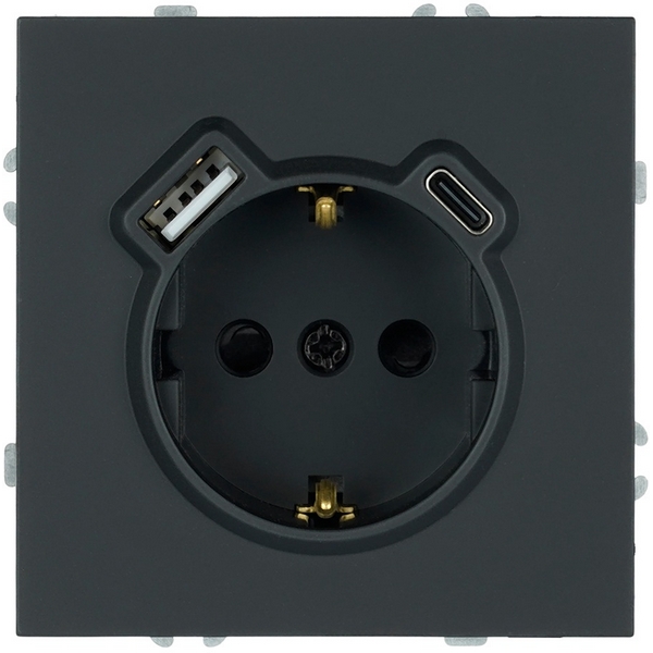 

Розетка с заземлением и шторками с USB Type A+С (черный уголь, soft touch) Stekker Эмили 50218, Эмили 50218