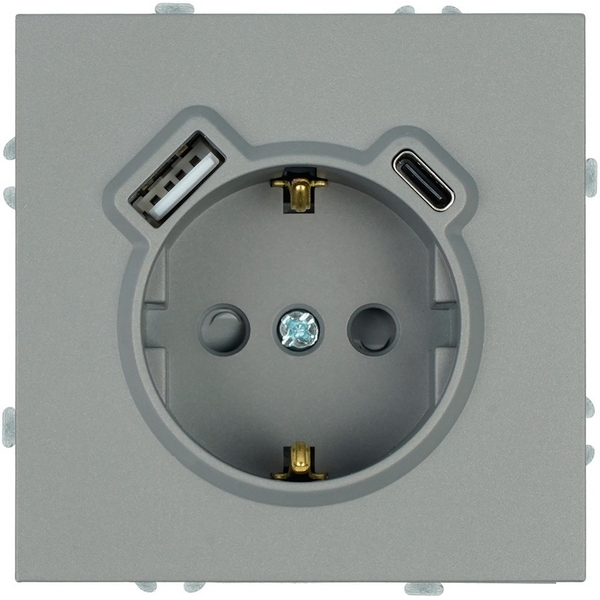 

Розетка с заземлением и шторками с USB Type A+С (платиново-серый, soft touch) Stekker Эмили 50219, Эмили 50219