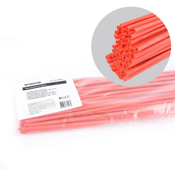 Изображение товара Трубка термоусадочная 4,0/2,0 мм длина 100 см. (красный) Stekker 50260