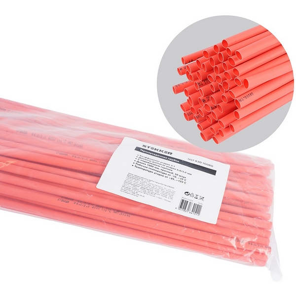 Изображение товара Трубка термоусадочная 6,0/3,0 мм длина 100 см. (красный) Stekker 50262