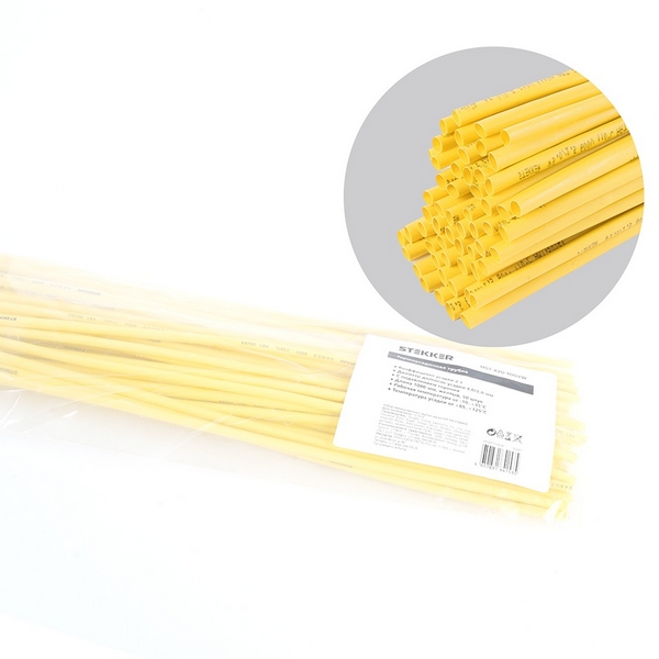 Изображение товара Трубка термоусадочная 4,0/2,0 мм длина 100 см. (желтый) Stekker 50263