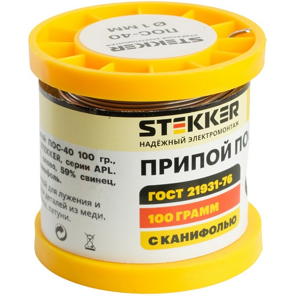 

Припой с канифолью в бобине 100 гр. Stekker 50315, 50315