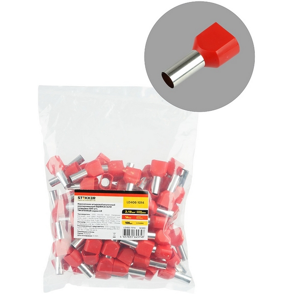 

Наконечник штыревой втулочный изолированный 100 шт. Stekker 50393, 50393