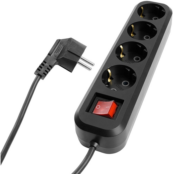 Изображение товара Удлинитель 4-х местный с заземлением и выключателем Stekker Home 50424 черный