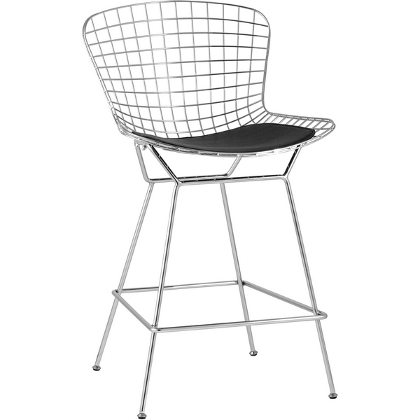 

Стул полубарный Stool Group с низкой спинкой Bertoia хромированный с черной подушкой УТ000004221, Серебро, BERTOIA УТ000004221