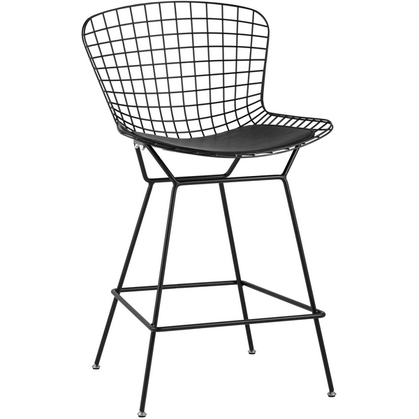 

Стул полубарный Stool Group с низкой спинкой Bertoia черный с черной подушкой УТ000004222, BERTOIA УТ000004222