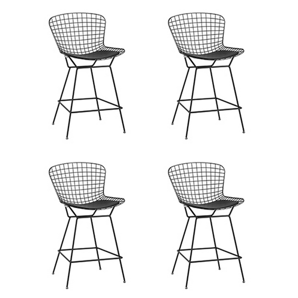 

Стул полубарный с низкой спинкой Bertoia, черный, с черной подушкой 4 шт Stool Group арт.УТ000038450, УТ000038450