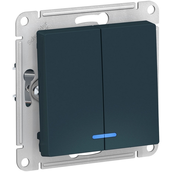 

Выключатель встраиваемый двухклавишный с подсветкой (изумрудный) Systeme Electric AtlasDesign ATN000853, AtlasDesign ATN000853