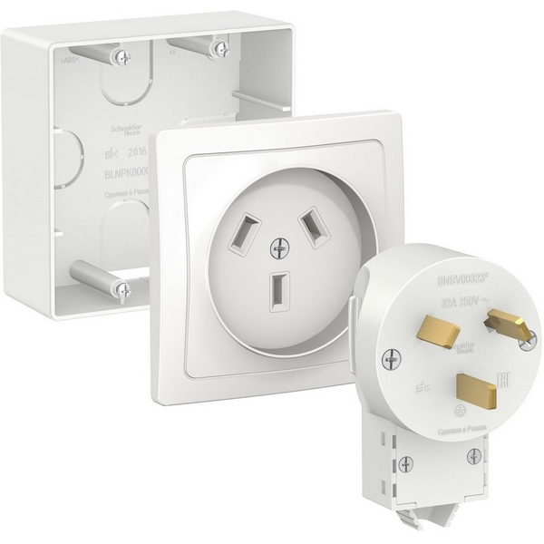 

Комплект: розетка накладная с вилкой для электроплиты 32А 250В (белый) Systeme Electric BLNSK003231, BLNSK003231