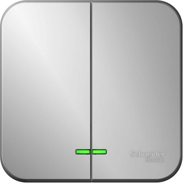 

Выключатель двухклавишный с подсветкой (алюминий) Systeme Electric Blanca BLNVA105113, Blanca BLNVA105113