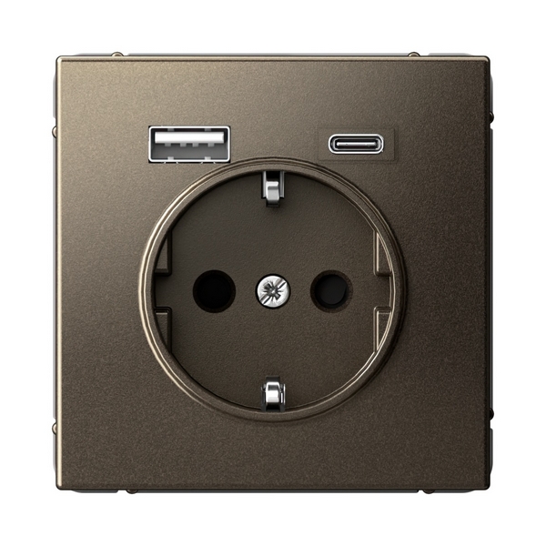 Изображение товара Розетка с заземлением, шторками и USB Type A+С (мокко) Systeme Electric GAL000632
