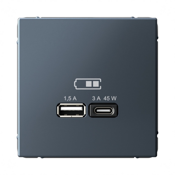 Изображение товара Розетка с быстрой зарядкой USB Type A+С 45Вт (грифель) Systeme Electric GAL000729 Изображение товара Розетка с быстрой зарядкой USB Type A+С 45Вт (грифель) Systeme Electric GAL000729