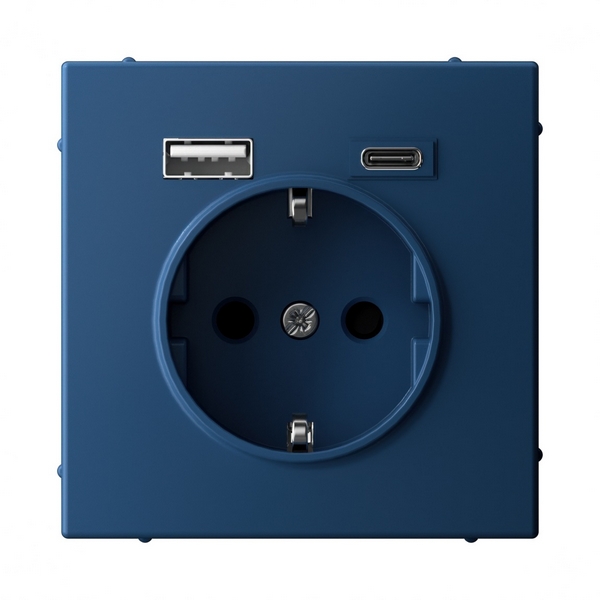 Изображение товара Розетка с заземлением, шторками и USB Type A+С (аквамарин) Systeme Electric GAL001132