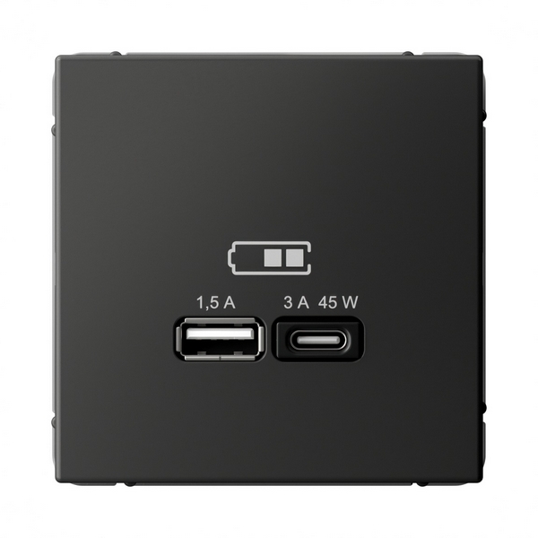 Изображение товара Розетка с быстрой зарядкой USB Type A+С 45Вт (базальт) Systeme Electric GAL001429 Изображение товара Розетка с быстрой зарядкой USB Type A+С 45Вт (базальт) Systeme Electric GAL001429