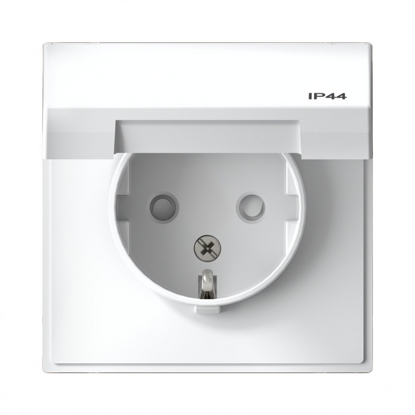Розетка с заземлением, шторками и крышкой (белый) Systeme Electric GAL440146