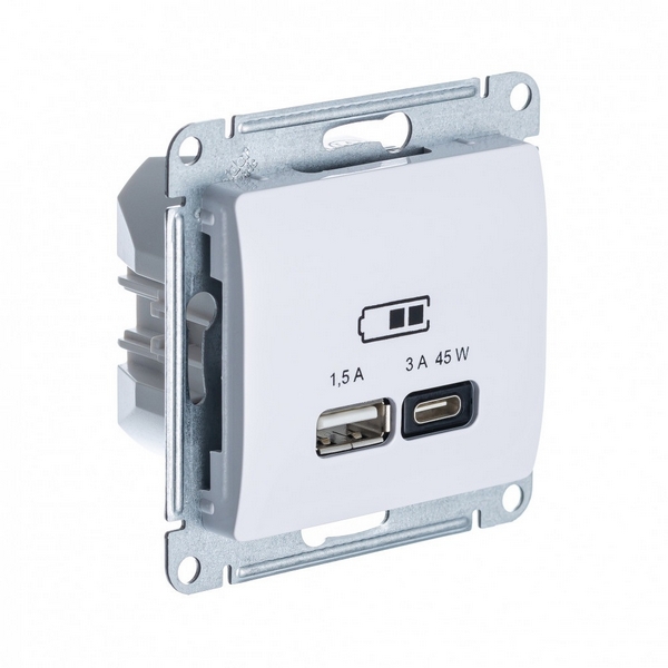 Изображение товара Розетка с быстрой зарядкой USB Type A+С 45Вт (белый) Systeme Electric Glossa GSL000129