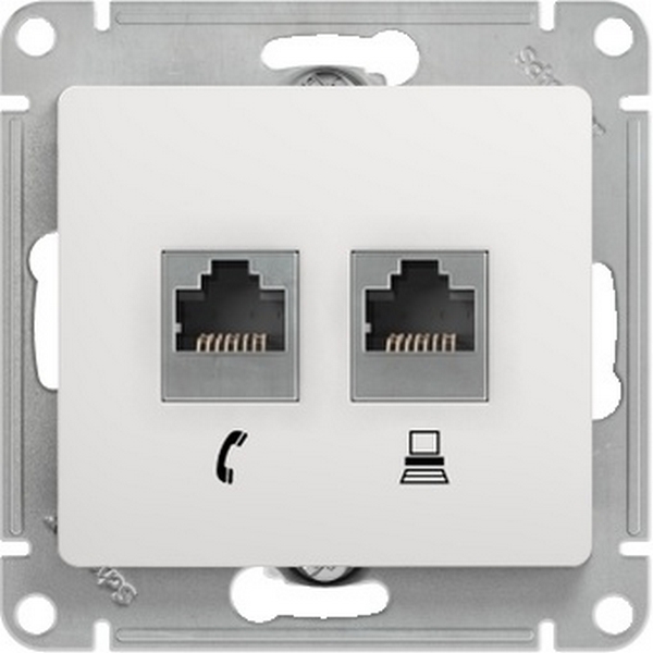 

Розетка встраиваемая телефонная RJ-11 + Ethernet RJ-45 (белый) Systeme Electric Glossa GSL000185, Glossa GSL000185
