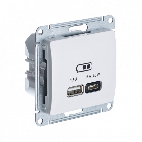 Изображение товара Розетка с быстрой зарядкой USB Type A+С 45Вт (бежевый) Systeme Electric Glossa GSL000229