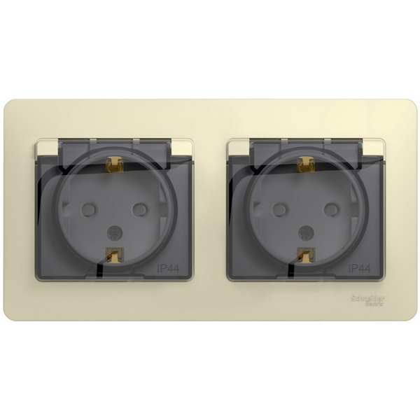 

Розетка встраиваемая двойная с заземлением, шторками и крышкой (бежевый) IP44 Systeme Electric Glossa GSL000247, Glossa GSL000247