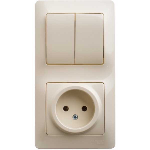 

Розетка встраиваемая с заземлением с двухклавишным выключателем (бежевый) Systeme Electric GSL000272, GSL000272