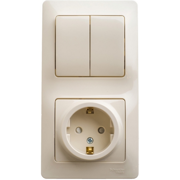 

Розетка с заземлением с двухклавишным выключателем (бежевый) Systeme Electric Glossa GSL000274, Glossa GSL000274