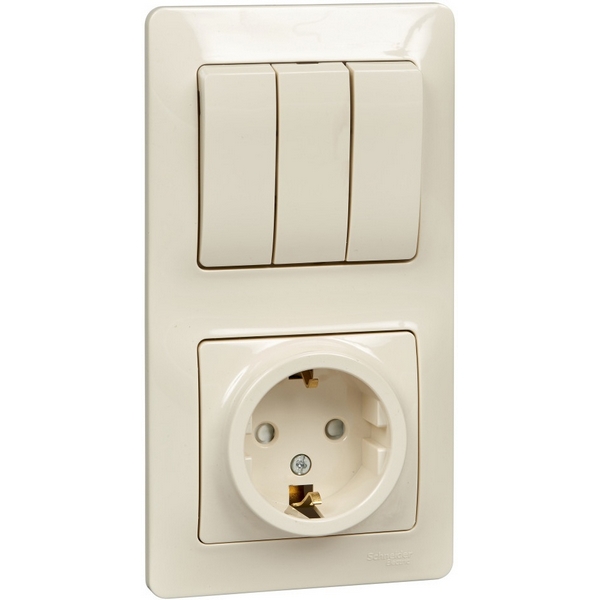 

Розетка с заземлением с трехклавишным выключателем (Бежевый) Systeme Electric Glossa GSL000278, Glossa GSL000278