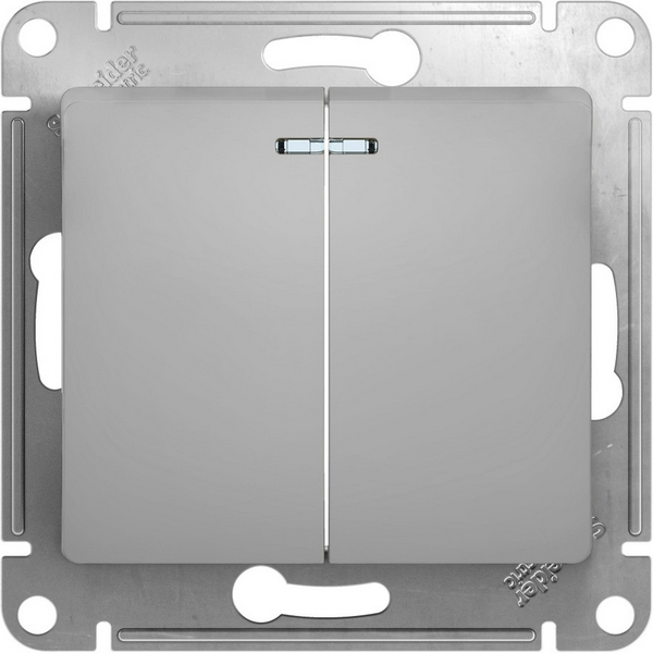 

Выключатель двухклавишный с подсветкой (алюминий) Systeme Electric GSL000353, GSL000353