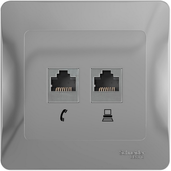 

Розетка телефонная RJ-11 + Ethernet RJ-45 (алюминий) Systeme Electric Glossa GSL000385, Glossa GSL000385