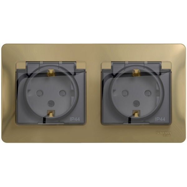

Розетка двойная с заземлением, шторками и крышкой (титан) Systeme Electric Glossa GSL000447, Glossa GSL000447