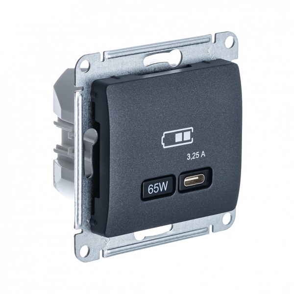 Изображение товара Розетка с быстрой зарядкой USB Type-C 65Вт (антрацит) Systeme Electric Glossa GSL000727