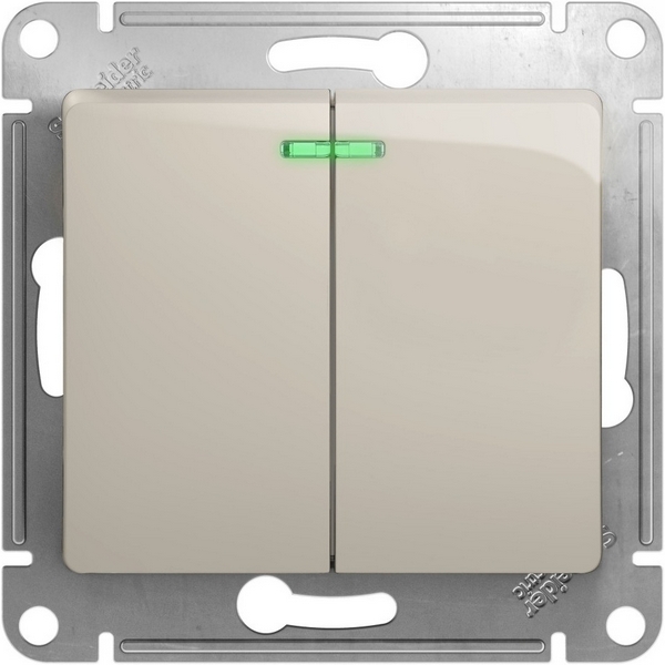 

Выключатель двухклавишный с подсветкой (молочный) Systeme Electric Glossa GSL000953, Glossa GSL000953