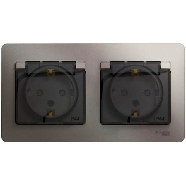 

Розетка двойная с заземлением, шторками и крышкой (платина) Systeme Electric Glossa GSL001247, Серый, Glossa GSL001247