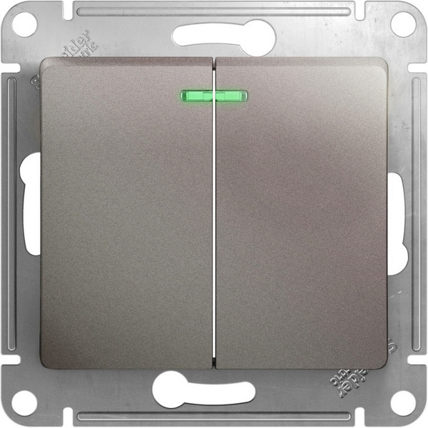 

Выключатель двухклавишный с подсветкой (платина) Systeme Electric Glossa GSL001253, Серый, Glossa GSL001253