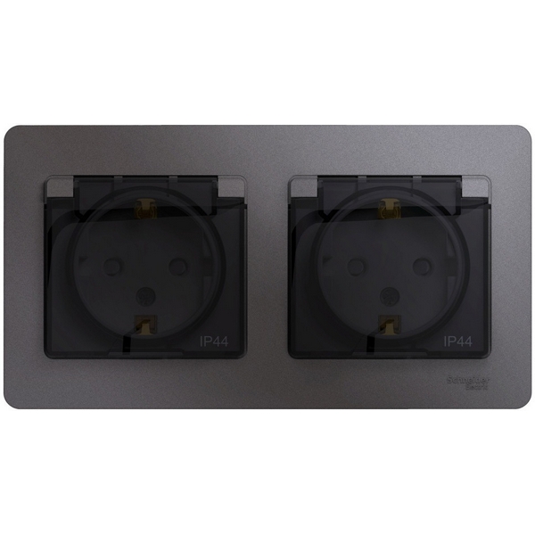

Розетка двойная с заземлением, шторками и крышкой (графит) Systeme Electric Glossa GSL001347, Черный, Glossa GSL001347