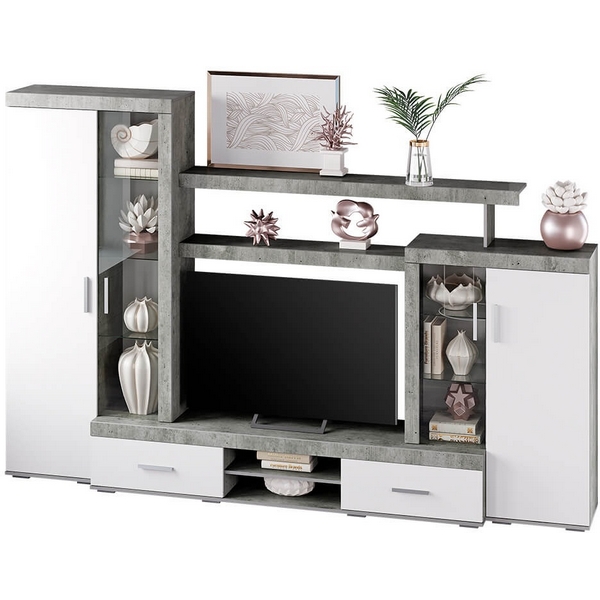 

Стенка в гостиную БТС Инстайл ЦС-02, бетон/белый, Серый, Инстайл 00-00130889