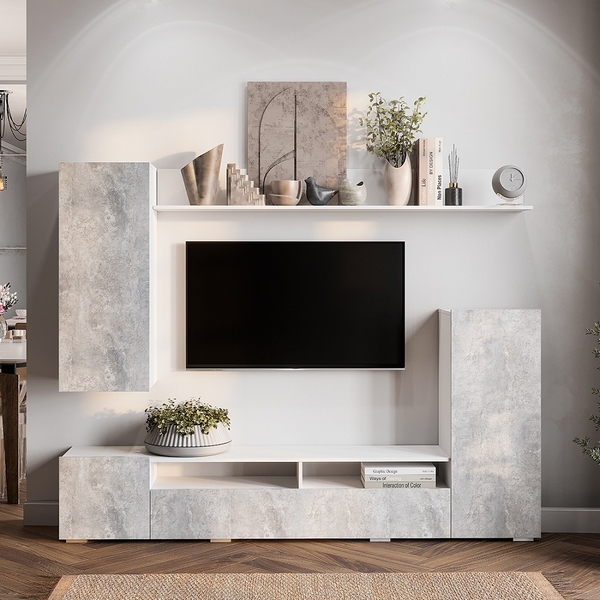 

Стенка в гостиную БТС Диаманд, белый/цемент, Белый;цемент светлый, Диаманд 00-00161032