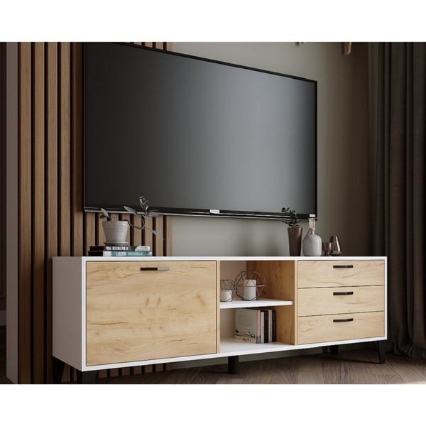 

Тумба под телевизор ТЭКС Парус-9, белый/дуб крафт золотой, Парус 00-00142955