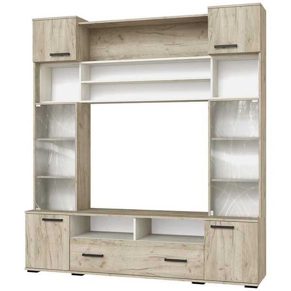 Изображение товара Стенка для гостиной ТЭКС Оскар-18, дуб крафт серый и белый, современные материалы