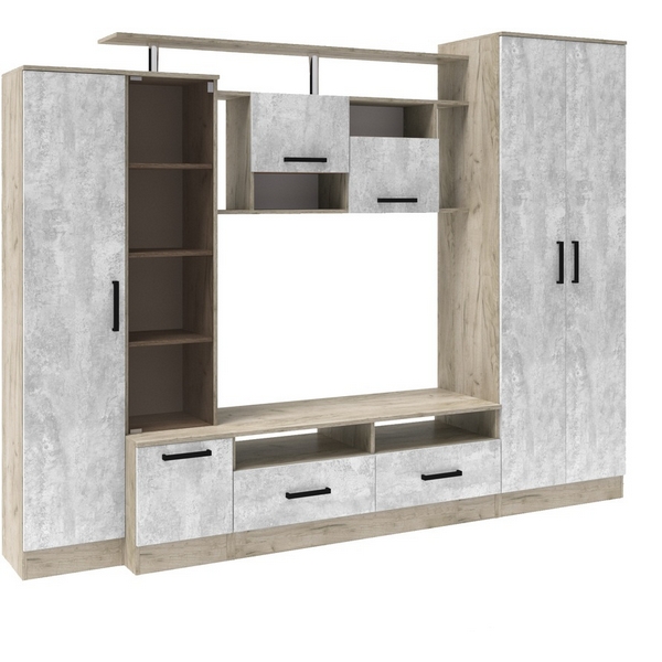 

Стенка ТЭКС в гостиную Оскар-5, Дуб крафт серый, Цемент, Оскар 00-00220869