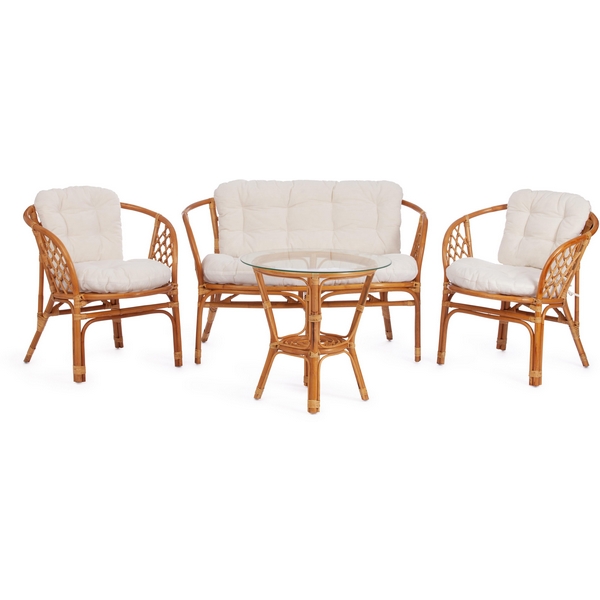 Комплект для отдыха BAHAMA (диван + кресла стол со стеклом ) /с подушками/ (мед) Tetchair 9212 10090
