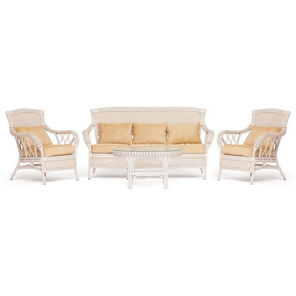Комплект для отдыха ANDREA (диван + кресла журн. столик со стеклом подушки) TCH (белый), Ткань рубчик, цвет кремовый Tetchair Andrea 10165