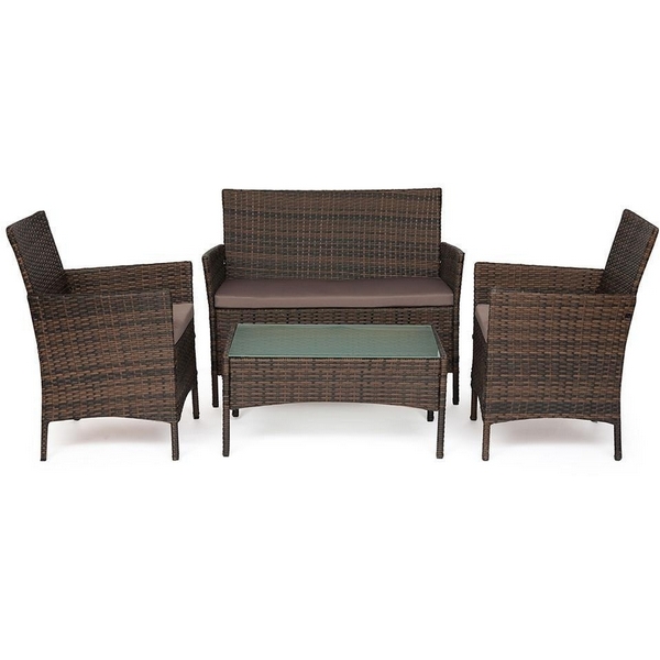 Лаундж сет (диван+2кресла+столик+подушки) (mod. 210013 А) темно-коричневый, ткань DB-18 серый (пластиковый ротанг) Tetchair 110394 11945