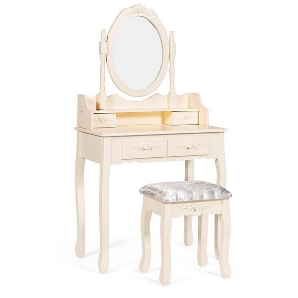 Туалетный столик с зеркалом и табуретом Secret De Maison ARNO ( mod. HX18-263 ) butter white (слоновая кость) (дерево павловния, мдф) (Tetchair)