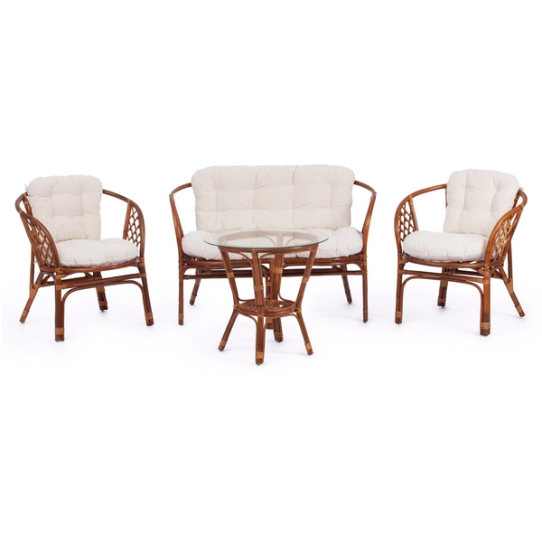 Комплект для отдыха BAHAMA (диван + кресла стол со стеклом) /с подушками/ brown (коричневый кокос) Tetchair Bahama 15382